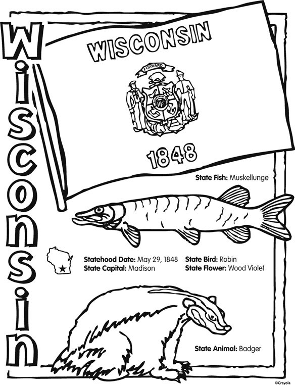 State of wisconsin free coloring page