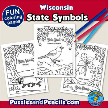 Wisconsin symbols coloring pages with map and state flag state symbols