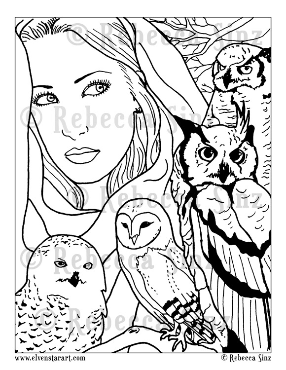 Wisdom fantasy owls shaman coloring page