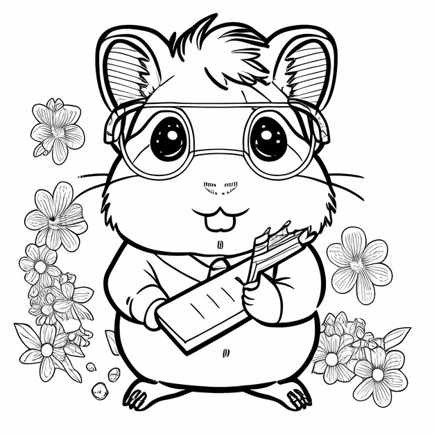 Premium ai image whisker wisdom coloring pages of a hamster teacher lessons