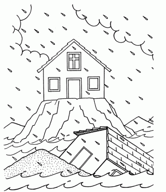 Wise and foolish builders coloring and activity lesson page for children sunday school coloring pages bible crafts bible school crafts