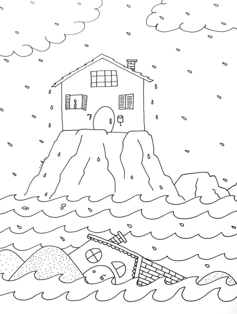 Wise and foolish builders coloring sheet sunday school coloring pages sunday school coloring sheets bible crafts sunday school