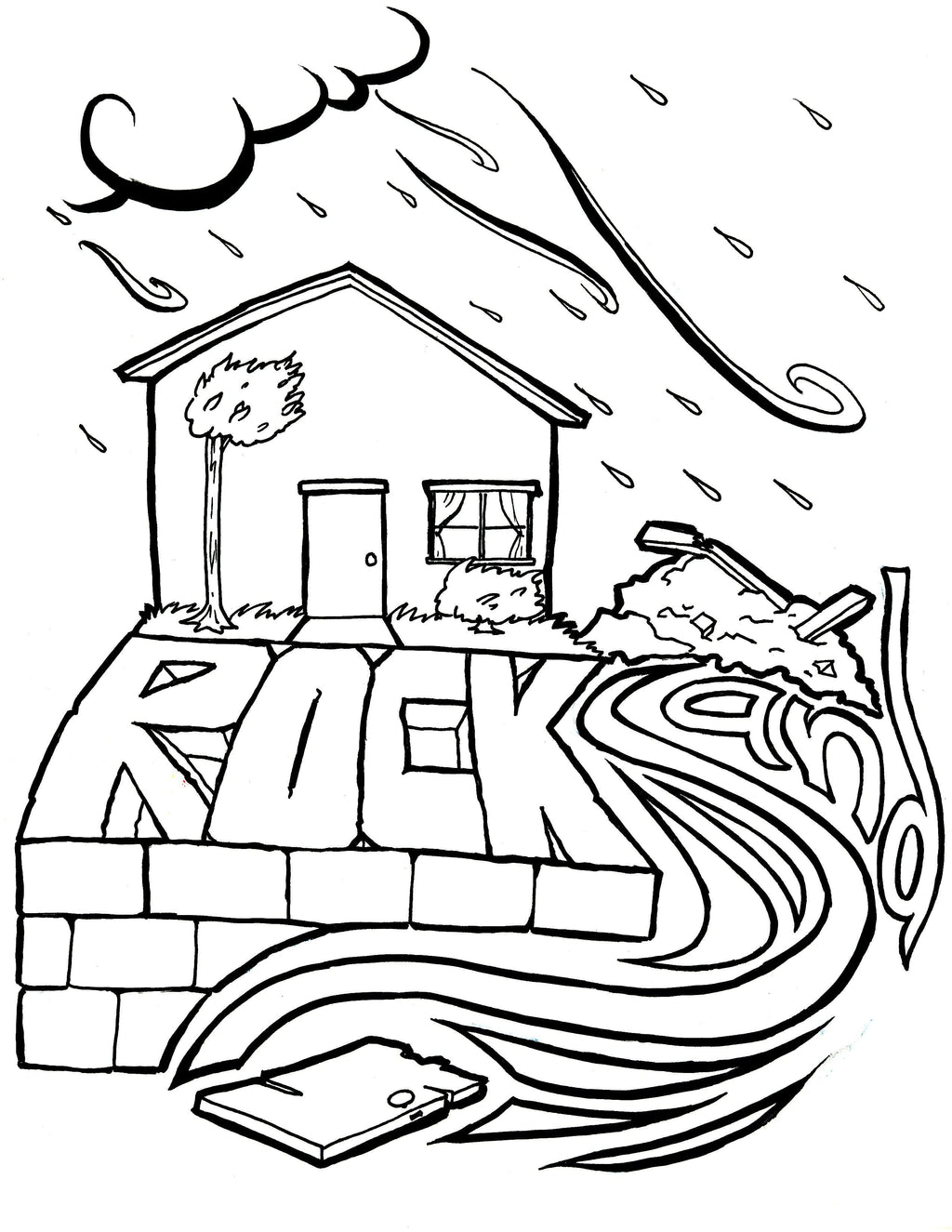 Wise and foolish builders coloring page