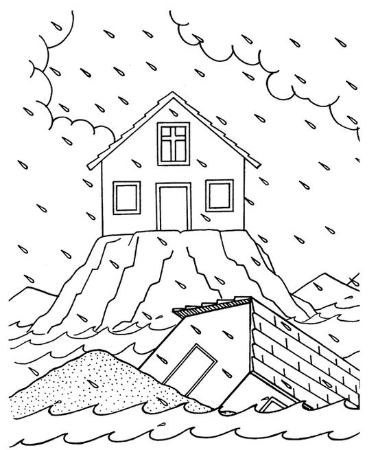 Wise and foolish builders coloring and activity lesson page for children bible coloring pages wise and foolish builders activities bible crafts for kids