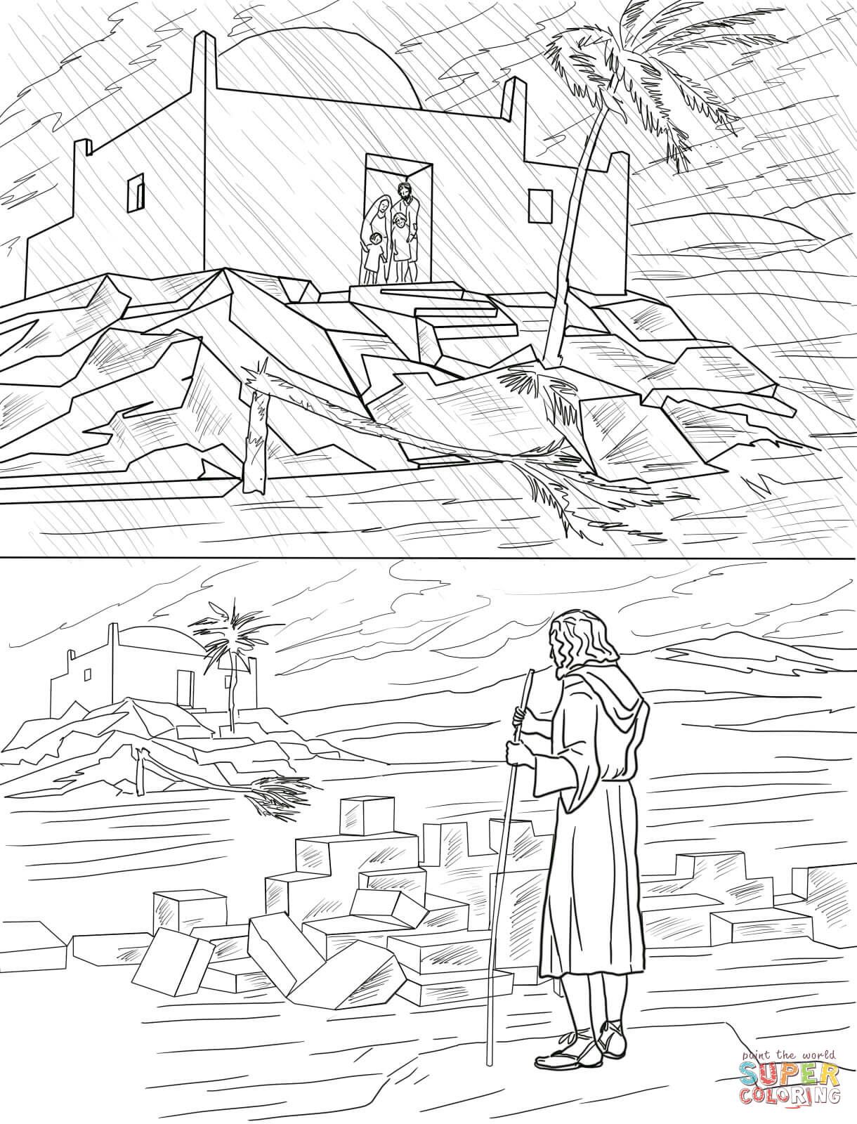 Parable of the two builders wise and foolish builders coloring page free printable colorâ bible coloring pages wise and foolish builders activities parables