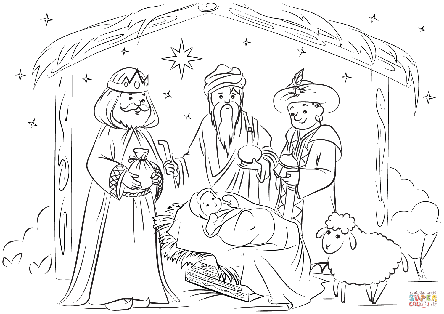 Three kings visit baby jesus