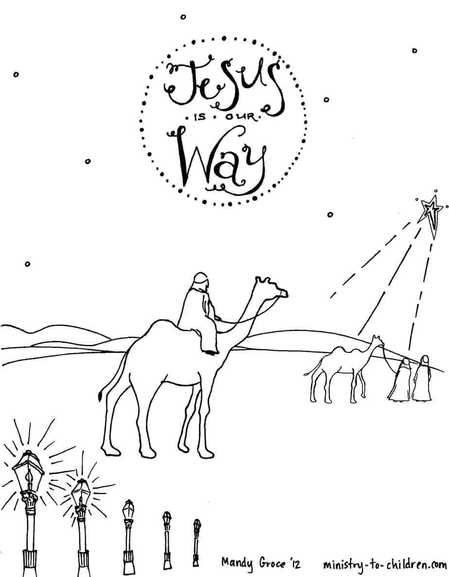 Wise men seeking jesus coloring sheet for christmas