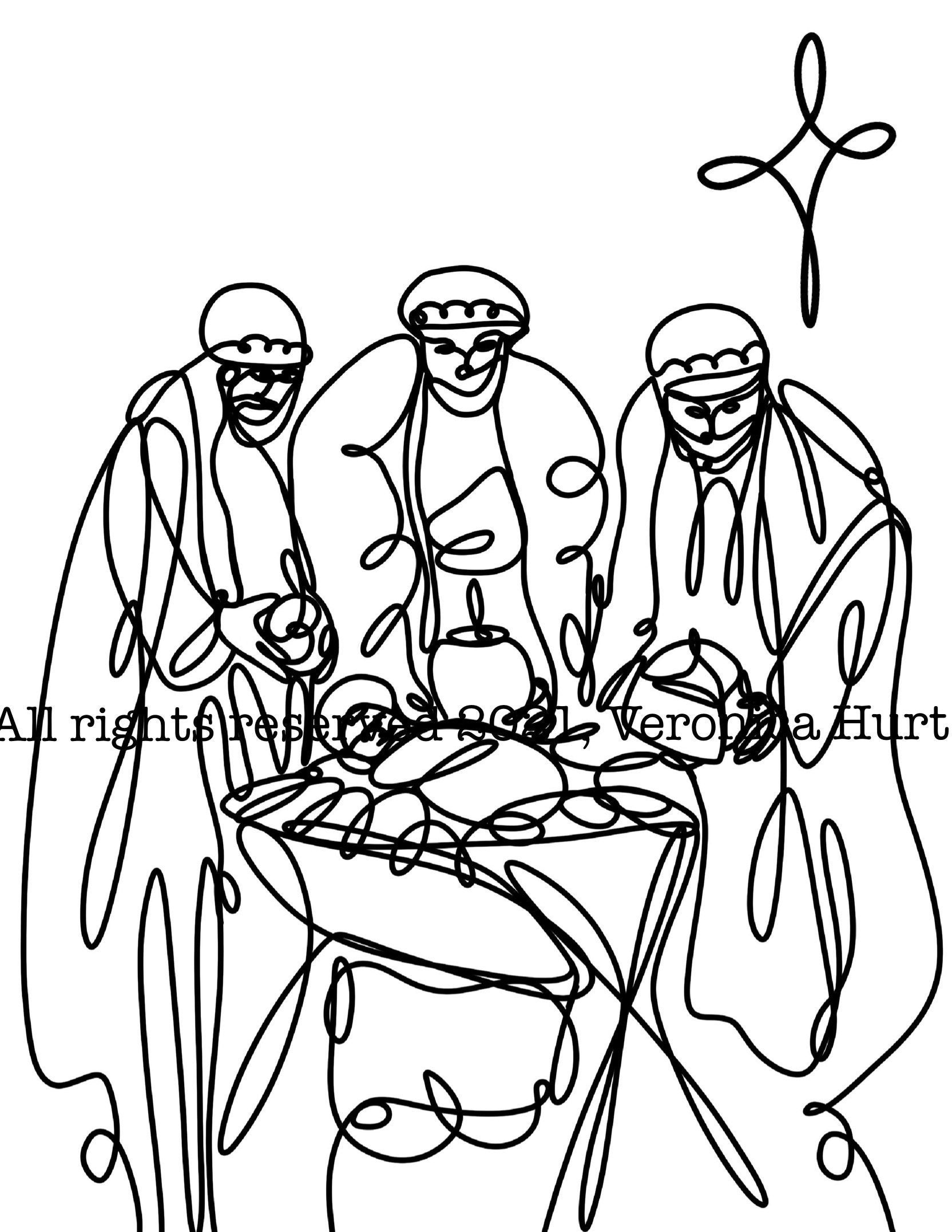 Catholic minimalist epiphany three wise men coloring page for kids and adults