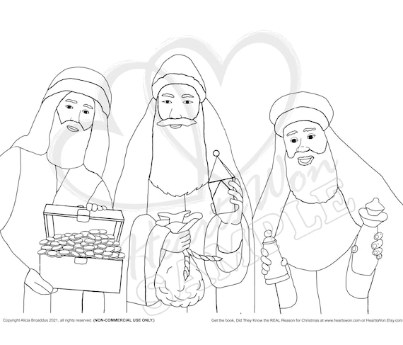 Instant digital download three wise men christmas coloring sheet instant download