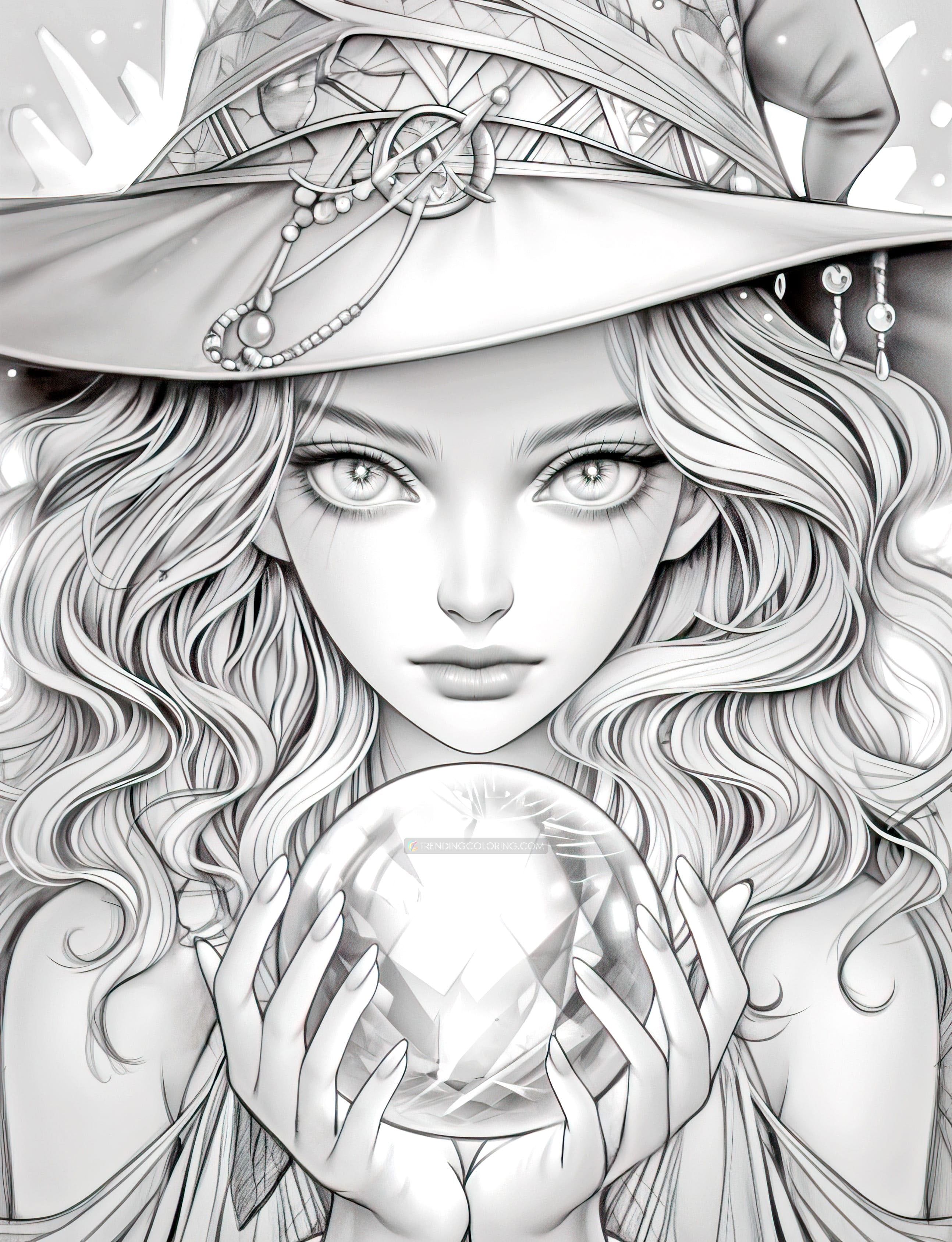 Beauty witches grayscale coloring pages