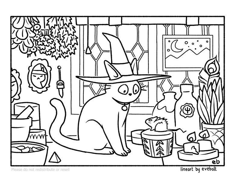 Cat witch coloring page