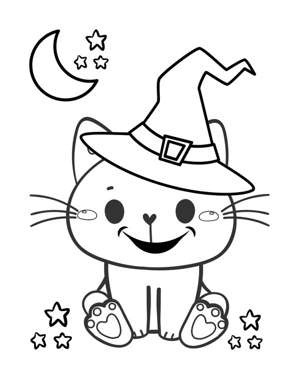 Cute halloween cat coloring page