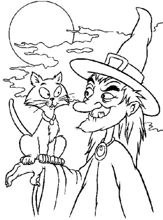 Witch with cat coloring page all kids network
