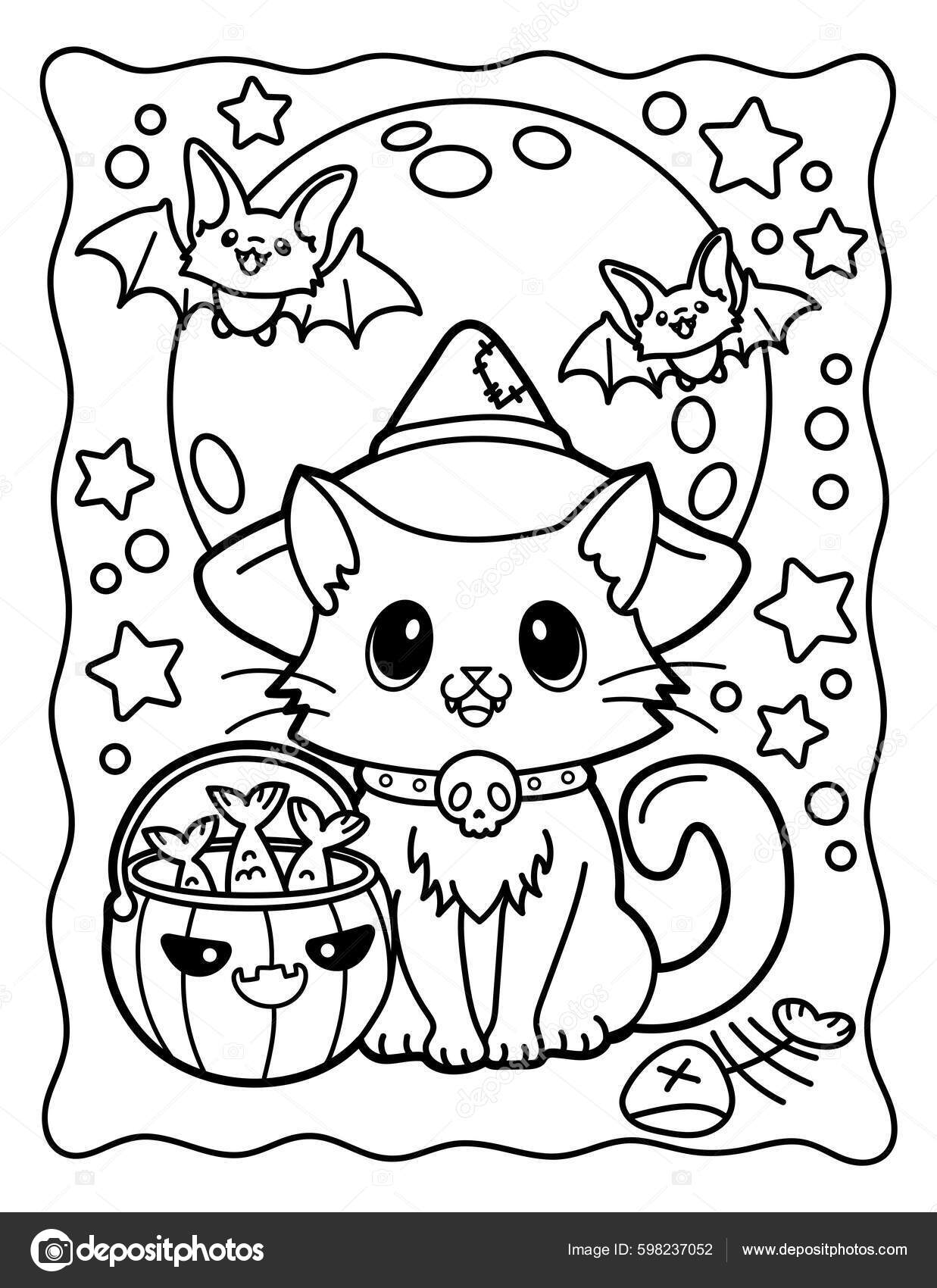 Coloring book children coloring book adults magic cat witchs hat â kuvapankkivektori meineillustrations