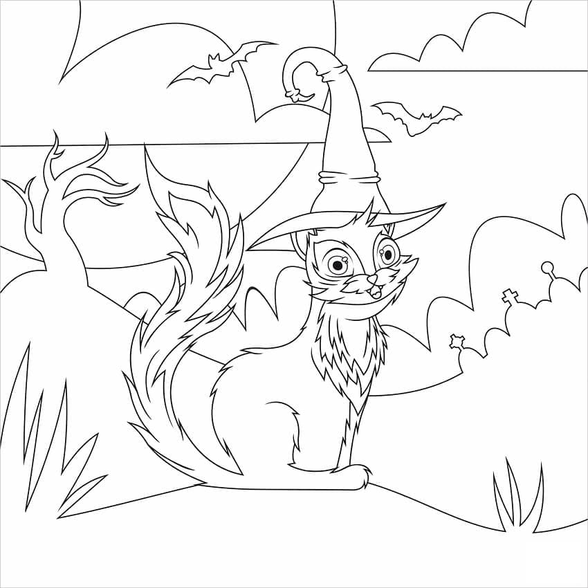 A witch cat coloring page