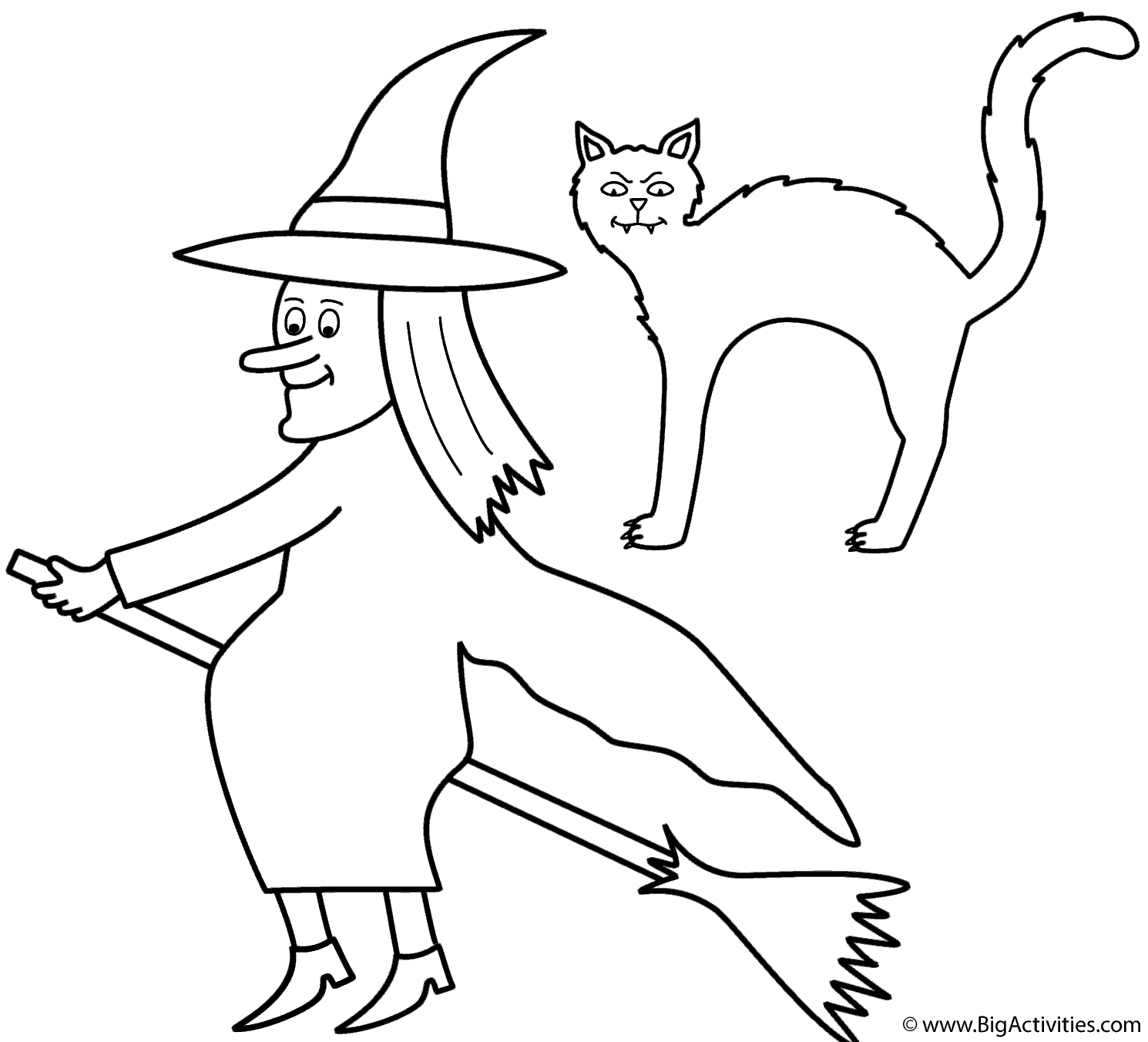 Witch on broom with black cat