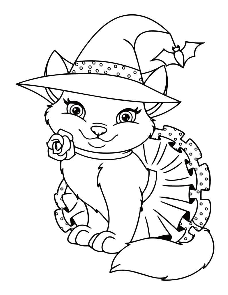 Very cute halloween cat coloring page