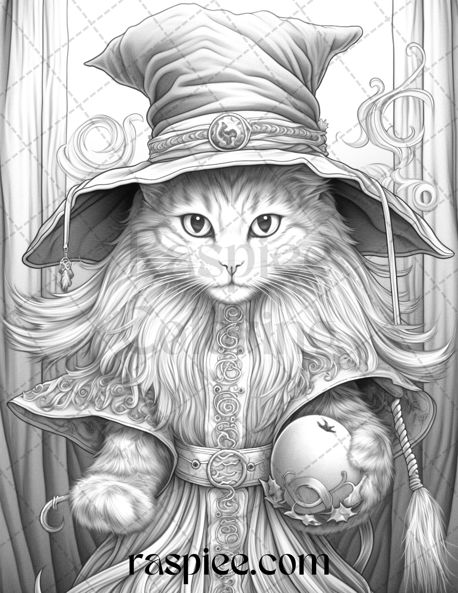 Halloween witch cat grayscale coloring pages printable for adults â coloring