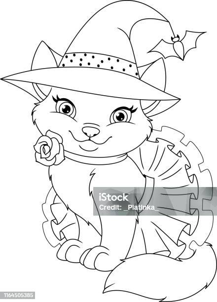 Cat witch coloring page stock illustration