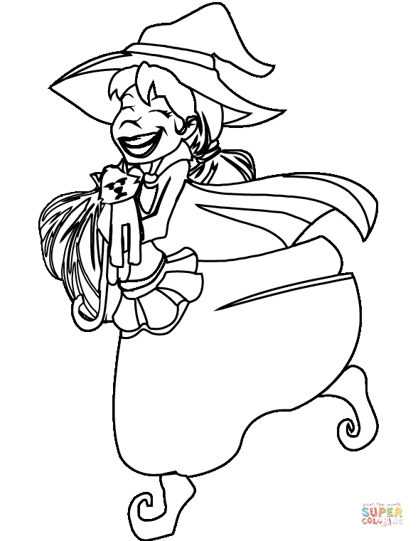 Witch and cat coloring page free printable coloring pages