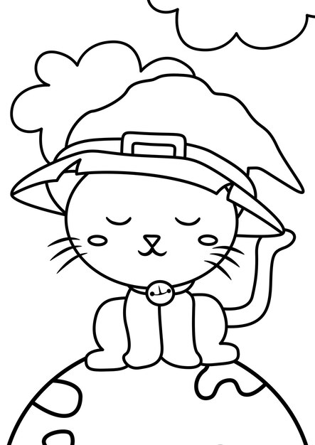 Premium vector cute cat witch coloring pages a for kids and adult