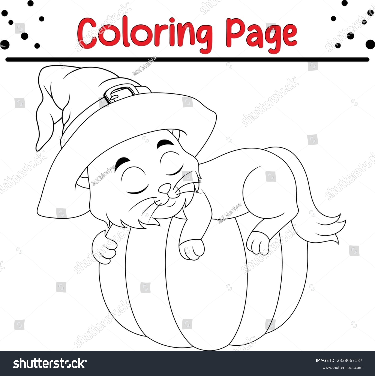 Halloween cat witch hat coloring page stock vector royalty free
