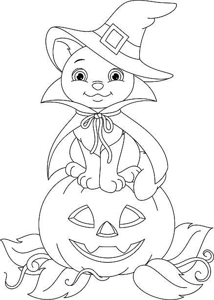 Halloween cat coloring page stock illustration