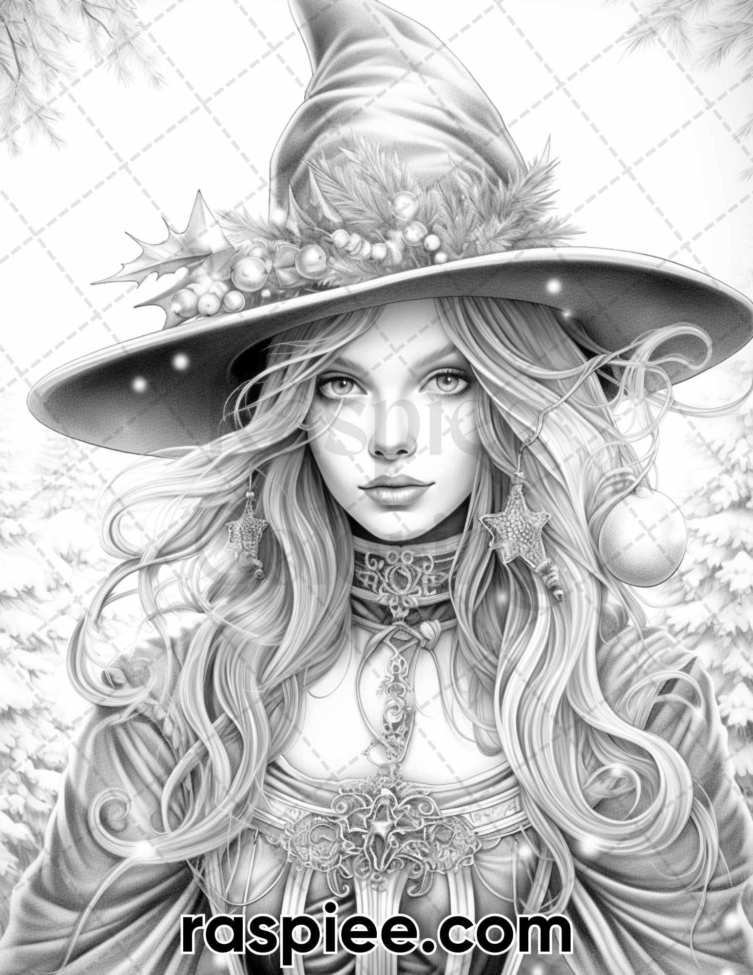 Christmas witch grayscale coloring pages for adults printable pdf â coloring