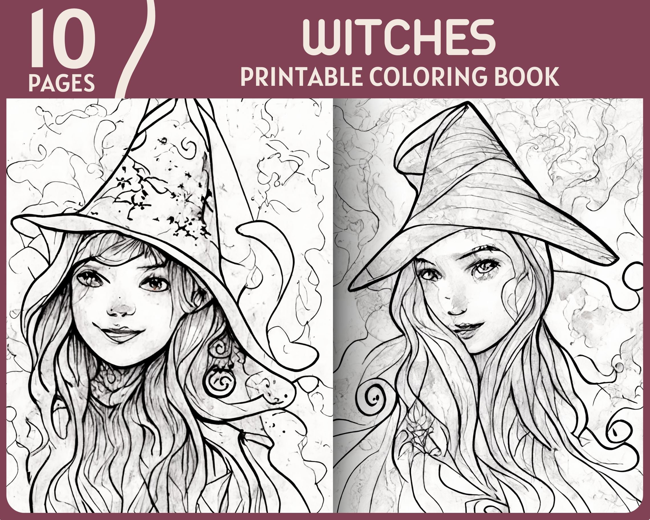 Witches grayscale coloring pages magical fantasy witch pages printable coloring book witch coloring page