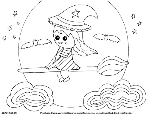 Cute witch coloring pagedigi stamp