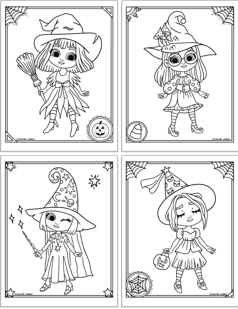 Free printable cute halloween witch coloring pages