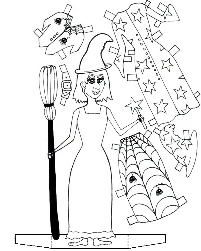 Paper doll to lour halloween witch rooftop post printables