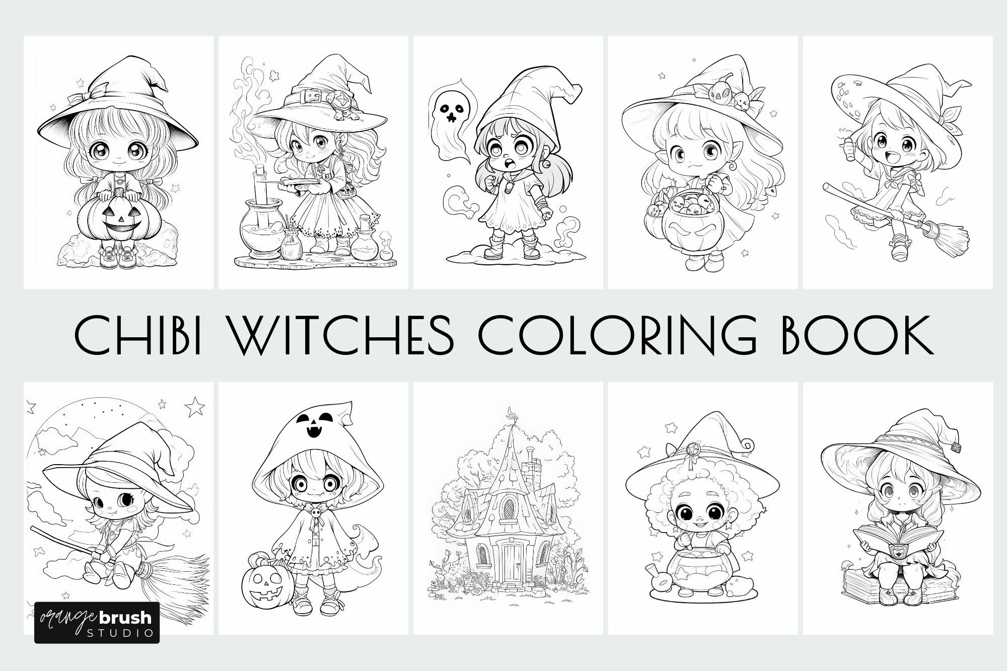 Chibi witch halloween coloring book for kids printable pdf