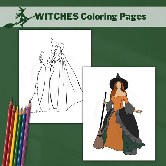 Witch coloring pages for girls halloween party activity fashion coloring book stress relief fashion model template printable coloring sheets