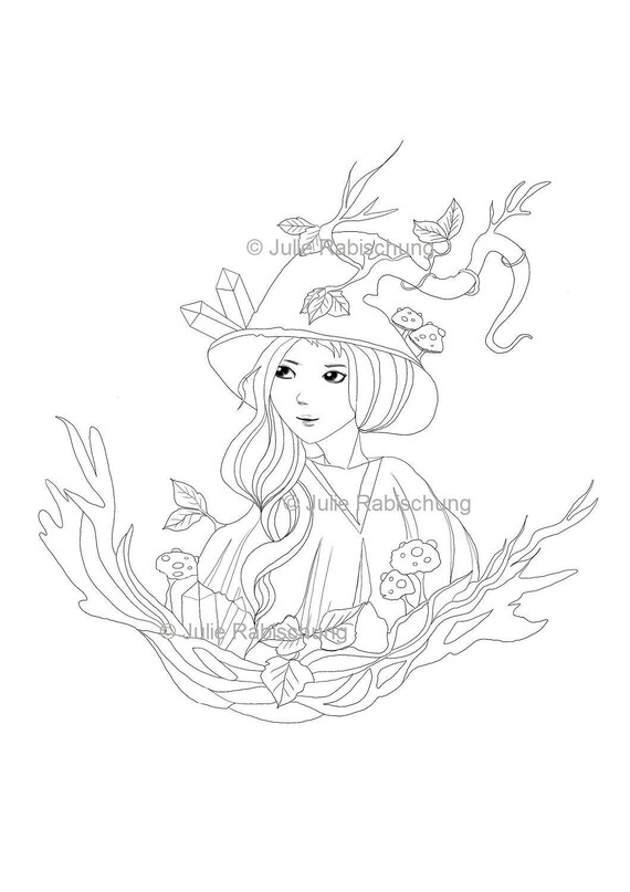 Earth witch coloring page cute witch digital stamp printable witch coloring page fantasy coloring page witch coloring page witch digi