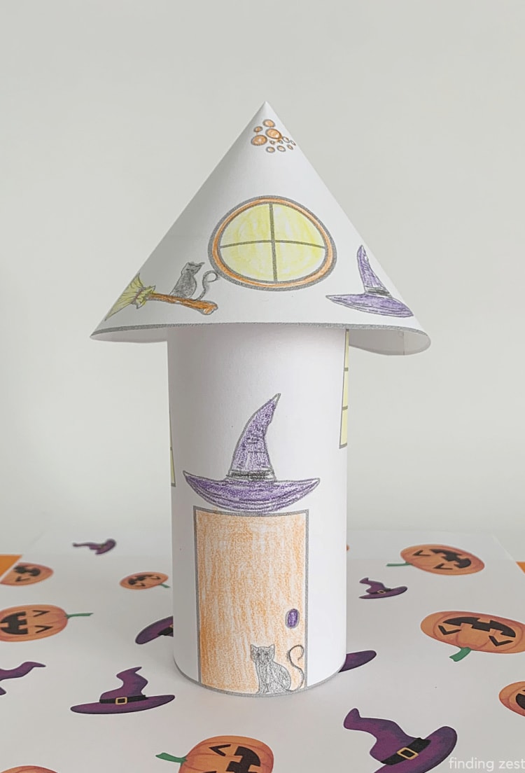 Halloween coloring page witch haunted house