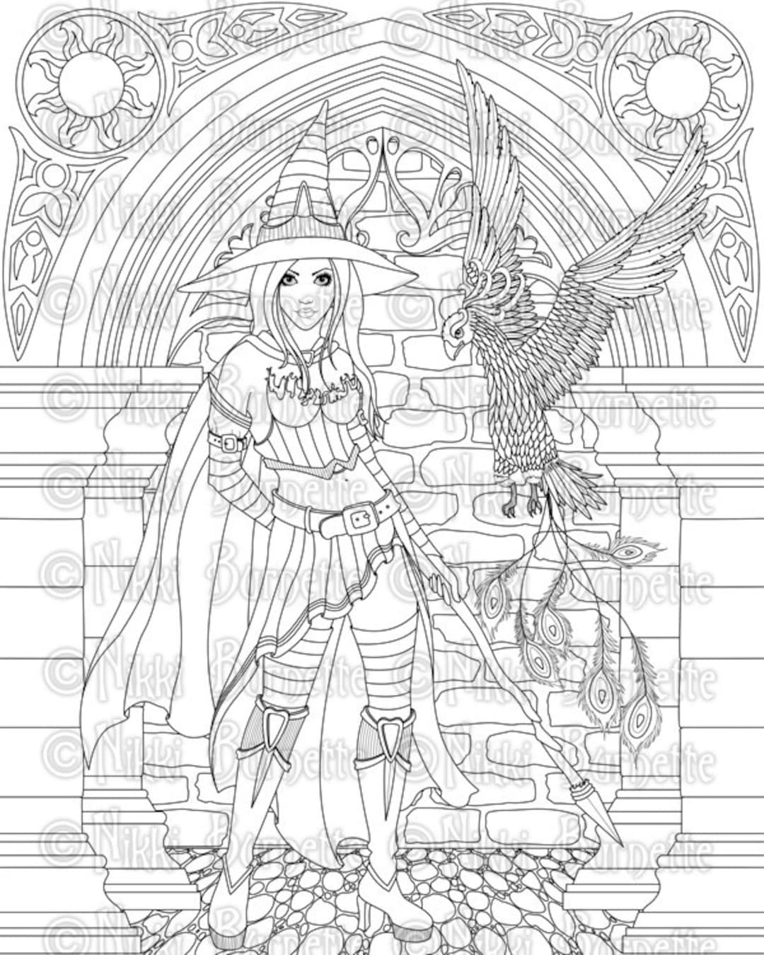 Digital stamp printable coloring page witch stamp adult coloring page serafina version by nikki burnette personal use