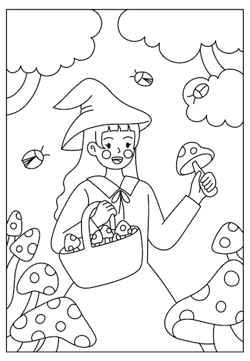 Premium vector cute halloween witch coloring page for kids printable