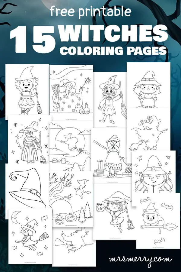 Halloween witch coloring pages printable mrs merry