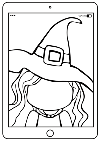 Draw witch face selfie coloring page free printable coloring pages