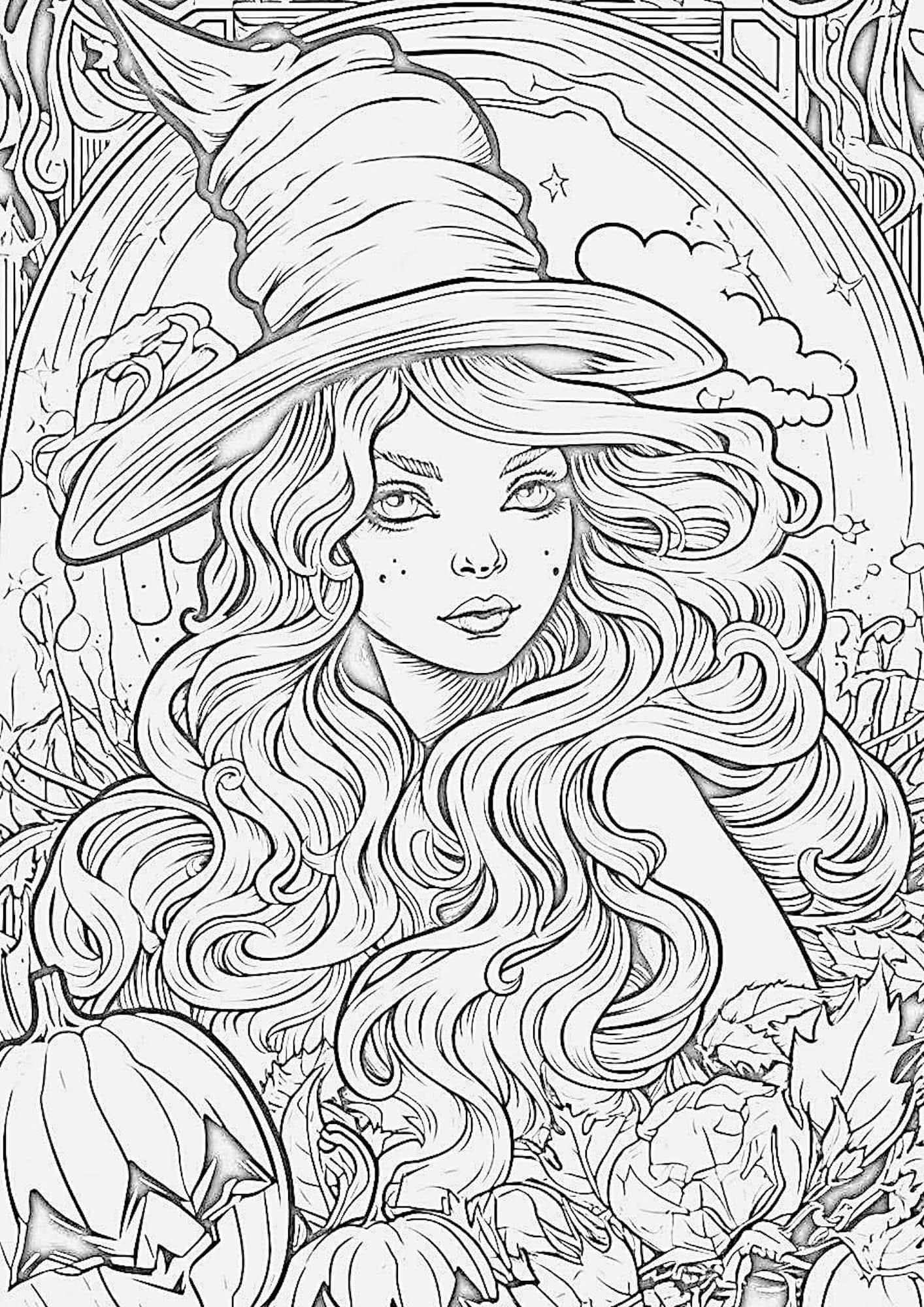 Captivating witch coloring pages for kids and adults