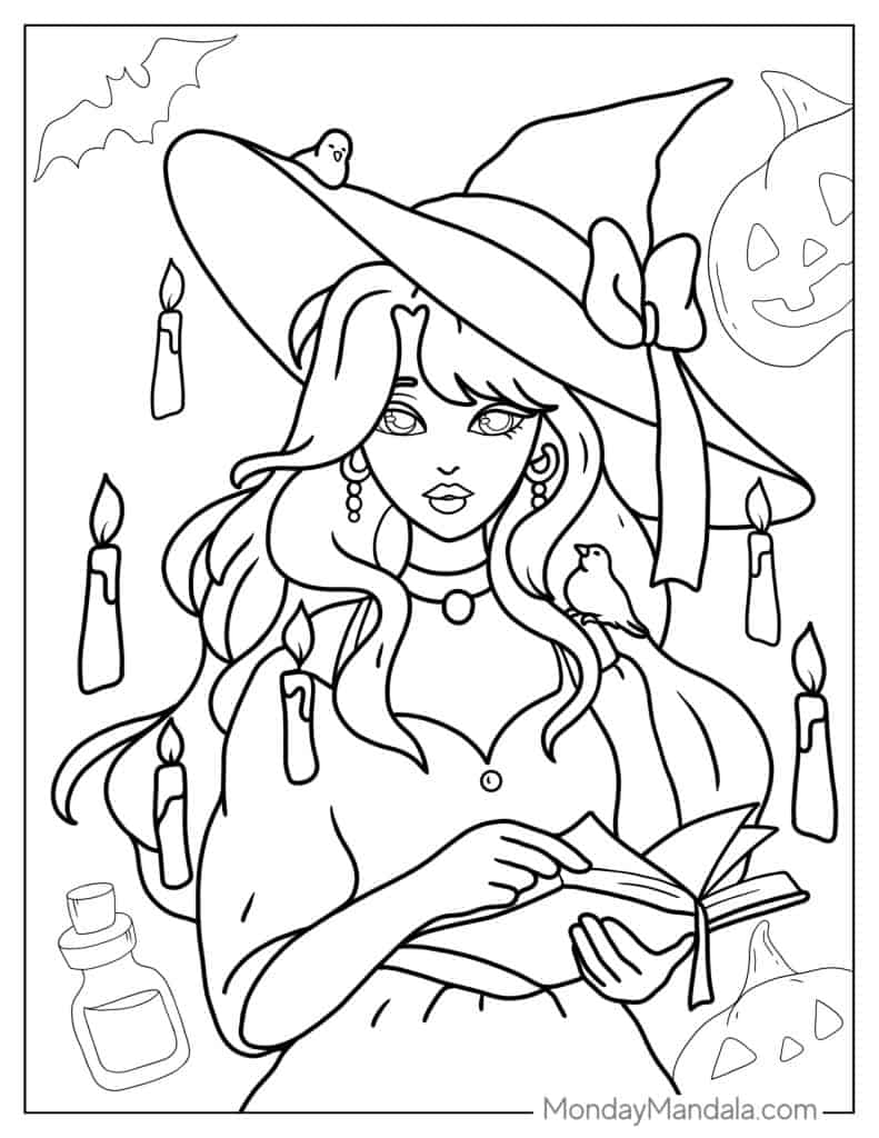 Witch coloring pages free pdf printables