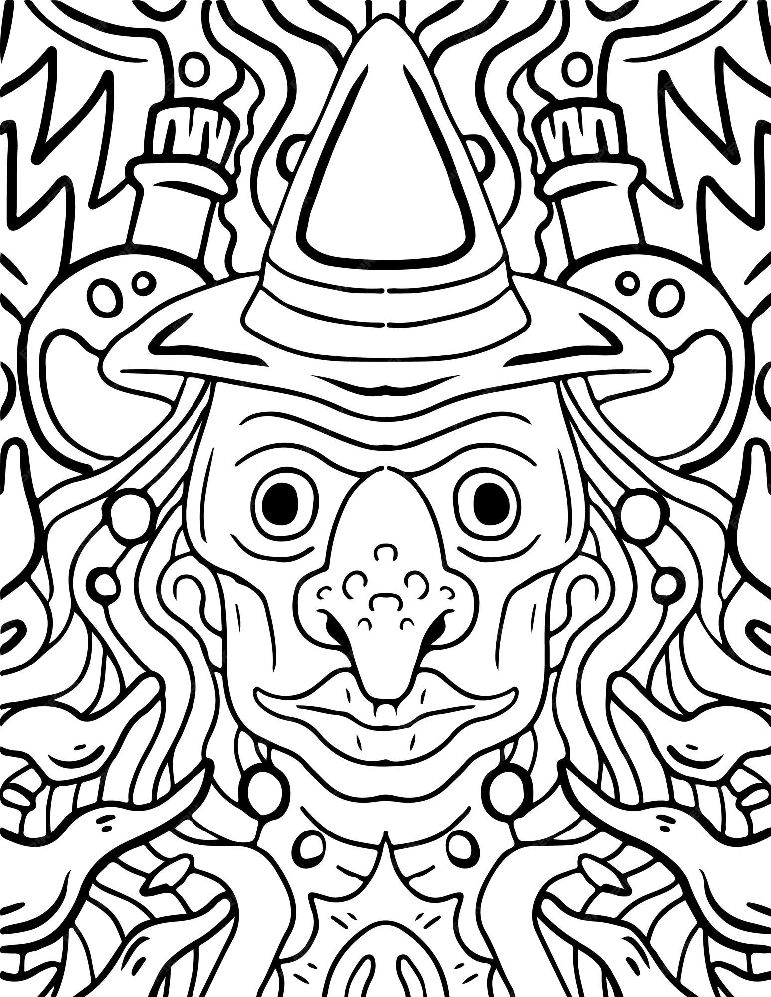 Premium vector witch face halloween coloring page