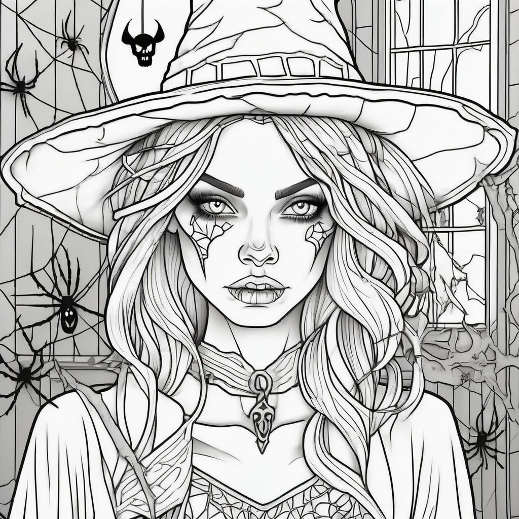 Coloring book page of witch