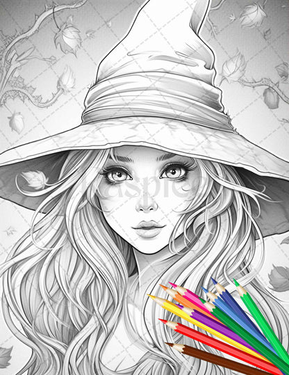 Cute witches coloring pages printable for adults grayscale colorin â coloring