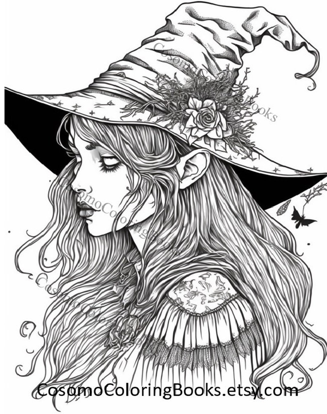 Female wizard witch coloring pages for adults kids magical fantasy witch printable coloring pages instant download images