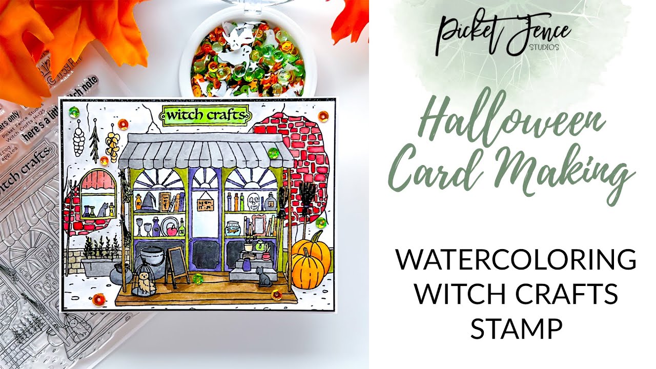 Halloween card making watercoloring witch crafts stamp