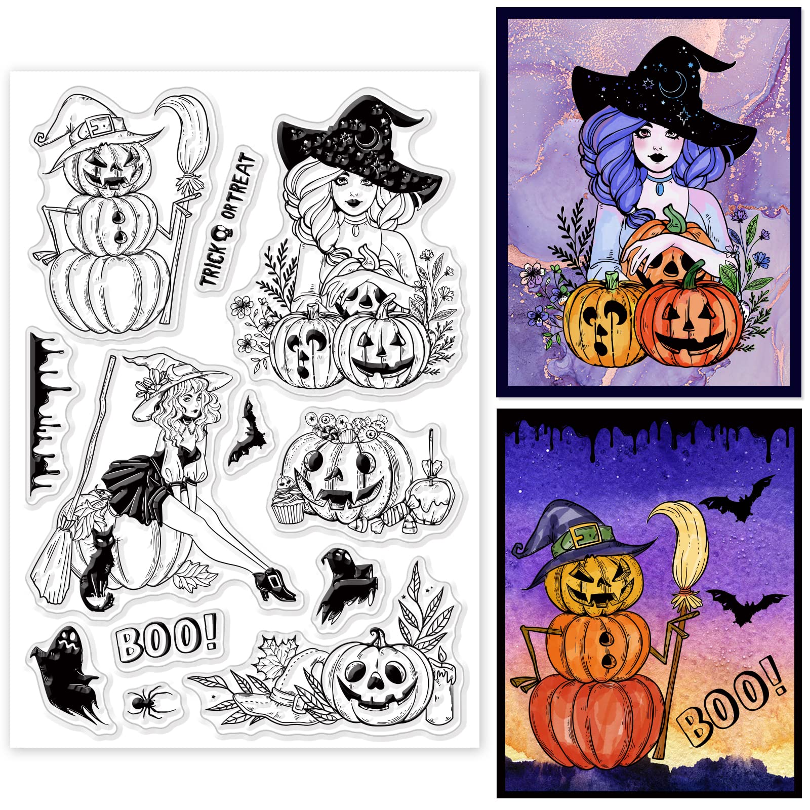 Origach halloween witch clear stamp for card making halloween witch pumpkins ghosts transparent siline stamps for diy scrapbooking journaling photo album derative toys games