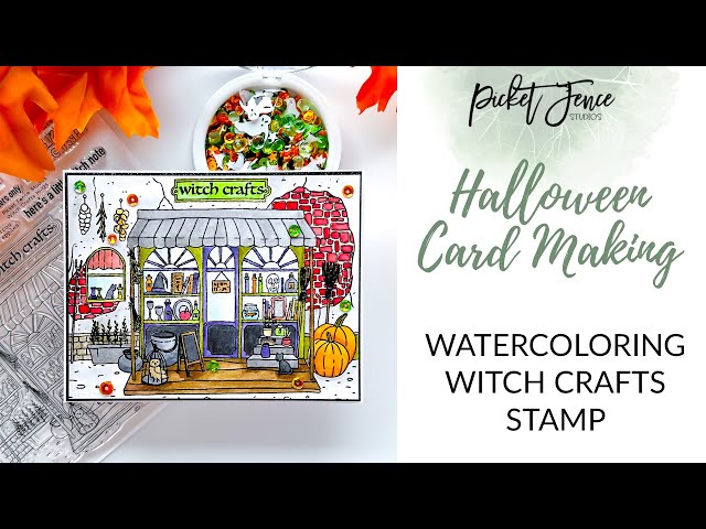 Halloween card making watercoloring witch crafts stamp