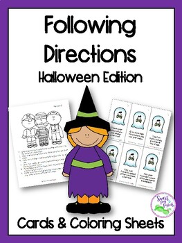 Halloween following directions cards coloring sheets tpt